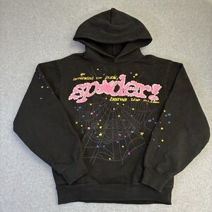 Sp5der Hoodie Small Black Web Graphic Pullover Made In USA Streetwear